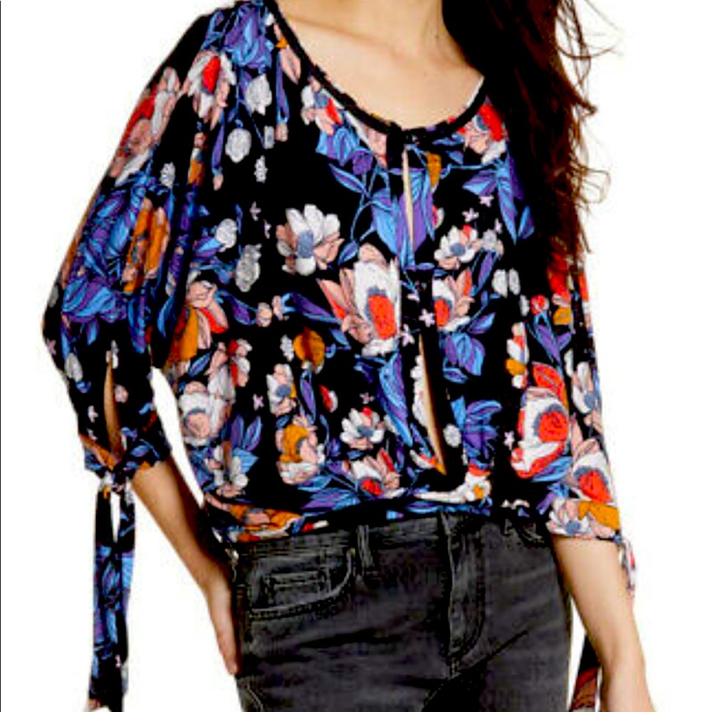 Free People Floral Keepin-On Cropped Shirt Boho